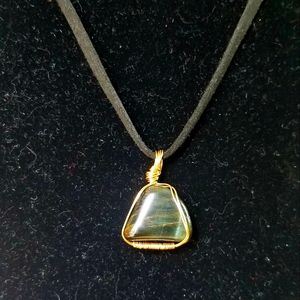 Black Tiger's Eye Necklace on Black Cord.